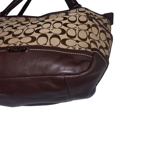 Coach Tan and Deep Brown Leather Signature Carrie Tote - Picture 12 of 13